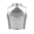 thumbnail image 3 of iiniim Kids Girls Metallic Mock Neck Crop Tops Tank Top Dancewear Athletic Dance Sports Active Vest Activewear Silver 16, 3 of 7