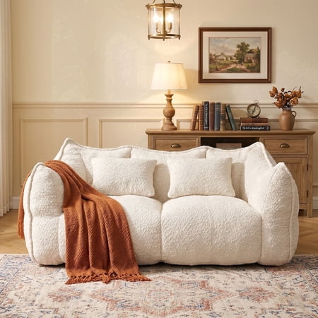 CKEASEAN 73 W Soft Beanbag Chair with Chenille Fabric Loveseat Fireside Chair for Adults 2 Seater Bean Bag Chair with Spacious Design No Assembly Required Design for Reading No Assembly Required
