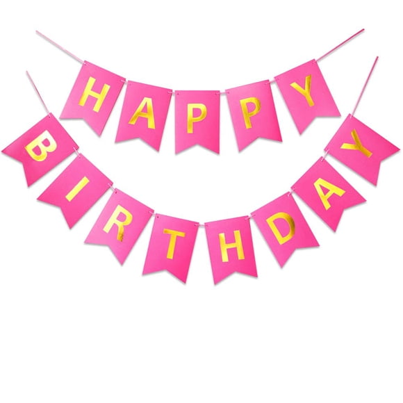 Letjolt Pancarta De Feliz Cumpleaños Letreros De Fiesta De Roseo Puro Banderines Con Brillo Dorado Suministros Divertidos Para Decoraciones De Fiesta De Cumpleaños De Niñas 13 Piezas