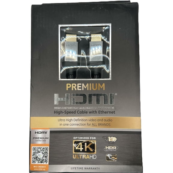 GE Premium HDMI Cable 10ft Ethernet 4K 60Hz HDR 18Gbps Black Ultra HD1080p 40085