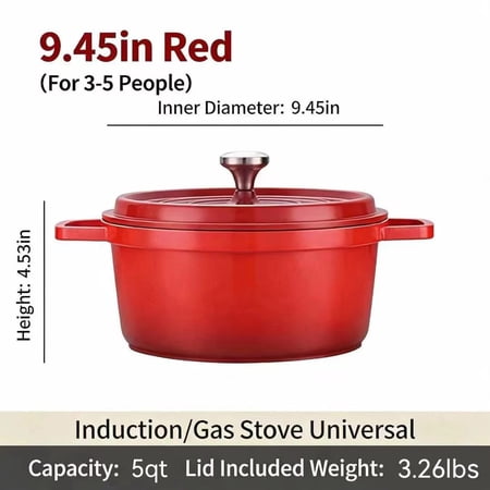 5QT Enamel Cast Iron Dutch Oven with Lid - Bread Baking Pot & Nonstick Skillet - For Sourdough, Braising, Frying - Multifunctional Cookware