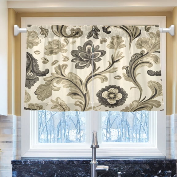 Ryvnso Artistic Paisley Floral Half Curtains Sets Tier 2 Panels Short Curtain Rod Pocket 27"W x 24"L