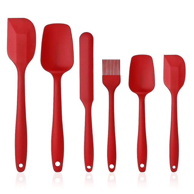 Juego de espátulas y cucharas de silicona, 6 piezas de utensilios de cocina de silicona que incluyen espátula de goma, pincel de repostería de silicona, juego de cucharas antiadherentes, rojo
