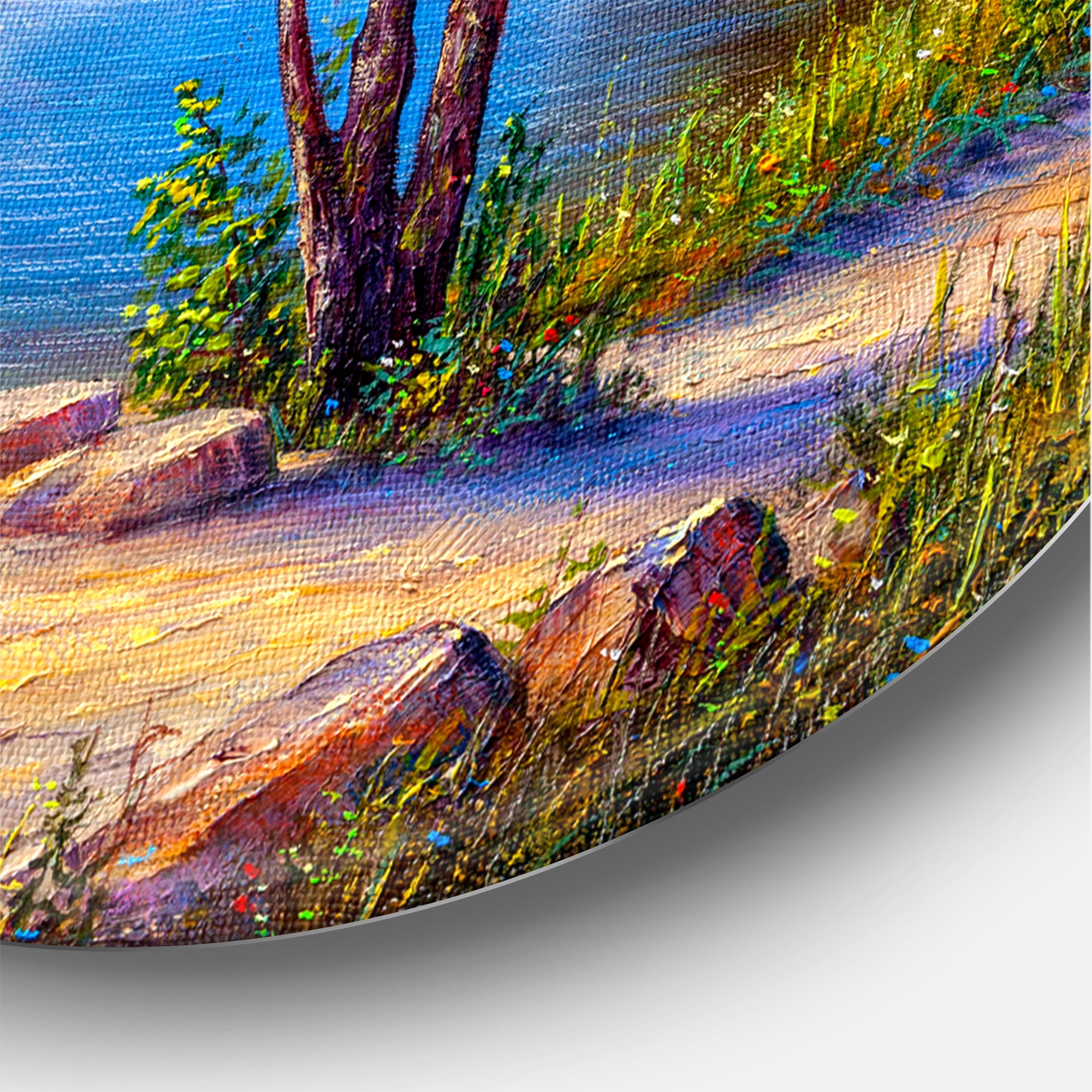 Designart 'Green Trees By The Bridge Over River' Traditional Circle Metal Wall Art 23x23 - Disc of 23