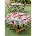 thumbnail image 3 of Outdoor Tablecloth with Umbrella Hole and Zipper, Valentine's Day Round Table Cloth 54 Inch Waterproof Tablecloth, Pink Red Love Heart Green Botanicalvintage Picnic Table Cover for Patio Camping, 3 of 7