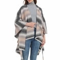 thumbnail image 2 of Xfvqtps Women Cape with Belt Color Blocking Irregular Plaid Pattern Knitting Warm Loose Windproof Coldproof Warm Winter Long Coat White, 2 of 9