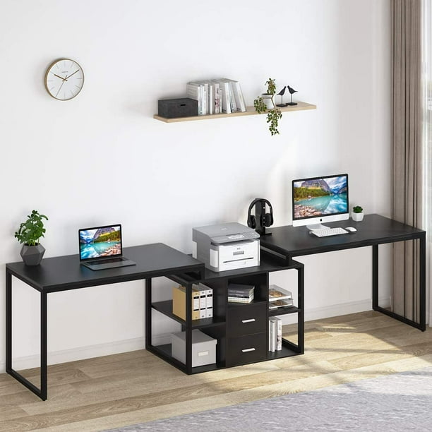 Tribesigns 114 Inch Two Person Desk Double Workstation Office With Shelves Drawers Com Tribesigns 114 Inch Two Person Desk, Two Person Computer Desk With Drawers