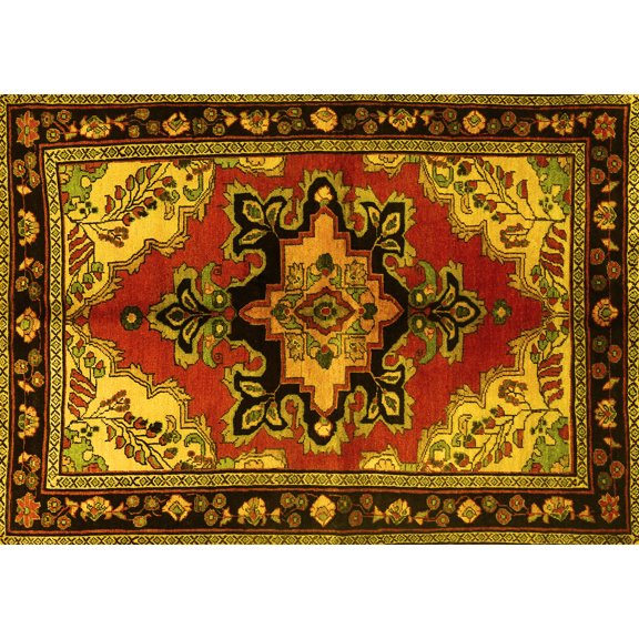Ahgly Company Machine Washable Indoor Rectangle Persian Yellow Traditional Area Rugs, 5' x 7'