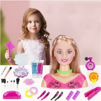 Hair Styling Doll Head | Deluxe Hairdresser Makeup Practice Mannequin | Soft Faux Hair with Accessories | Pretend Playset | 35-Piece Set | 24ml | DIY Salon Game