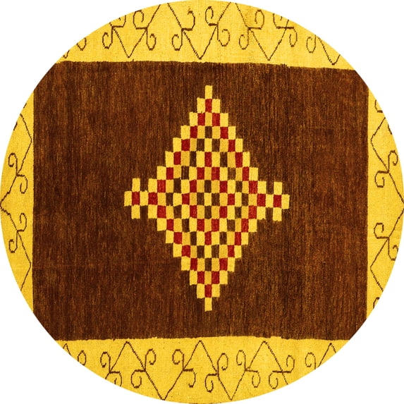 Ahgly Company Indoor Round Abstract Yellow Modern Area Rugs, 8' Round