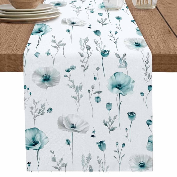 nqOlkjepod Turquoise Flowers Table Runner 60 Inches Long Farmhouse Dress Scarves, Farmhouse Spring Botanical Floral Dining Tablerunner for Coffee Table/Kitchen Island/Party Décor, 13" x 60"