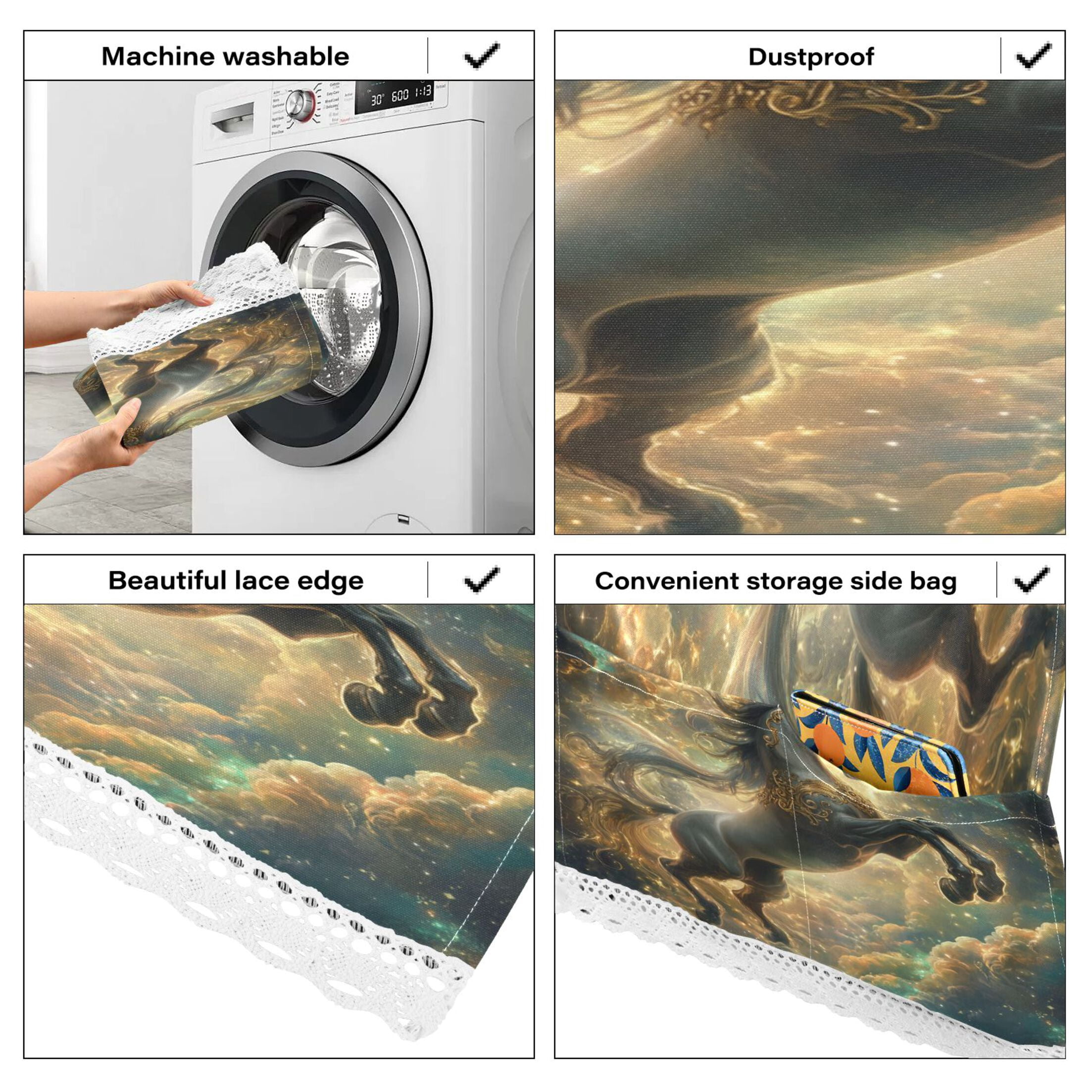 Dustproof Washing Machine Cloth Washer and Dryer Top Covers, Fridge Dust Cover, With Storage Bags Noble and Elegant Horse