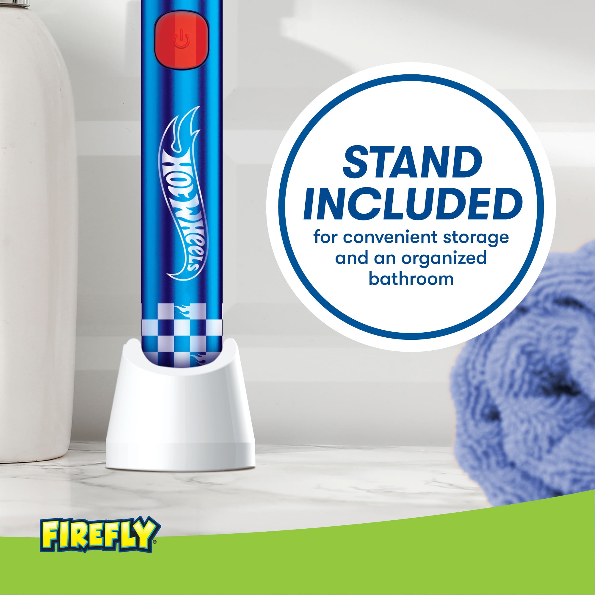 Firefly Slim Sonic Hot Wheels Toothbrush with USB Charging and Antibacterial Cover, Ages 3+, 1 Count