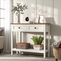 GZXS Vintage Console Table in Antique White, Wooden Storage Sofa Table with Two Drawers and Open Shelf, 39.37"L x 11.61"W x 32.08"H