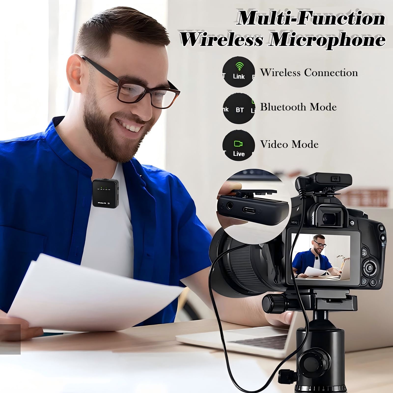 RONY 160ft Camera Microphones: Dual Wireless Lavalier Lapel Mini Mic Compatible with iPhone Camera Android Laptop
