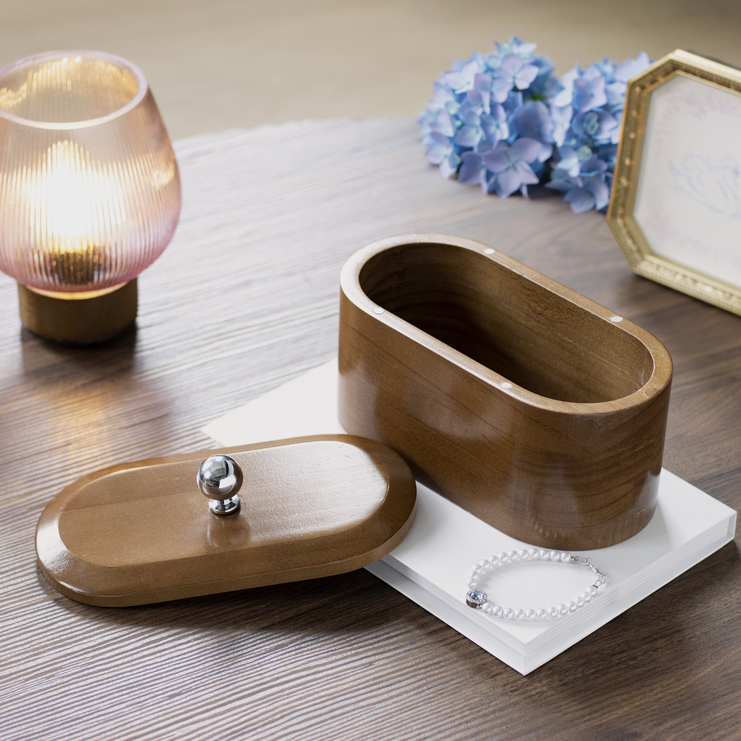 Mainstays Wooden Decorative Tabletop Capsule Box with Chrome Handles