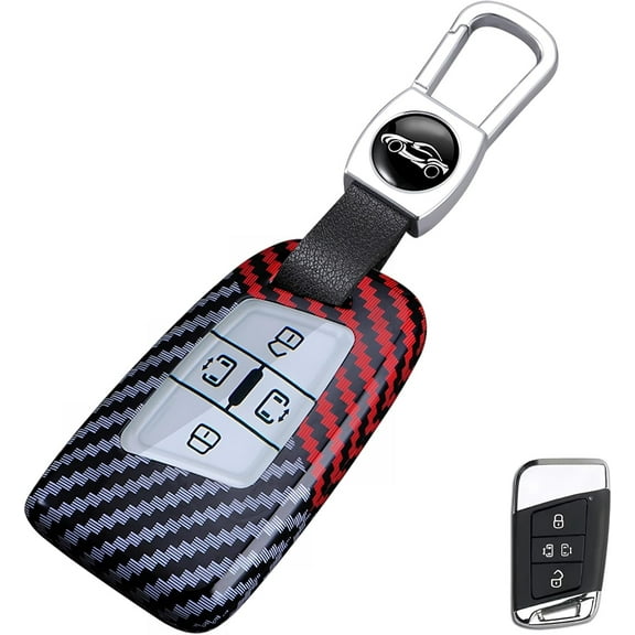 For Volkswagen VW Key Fob Cover, ABS Carbon Fiber Pattern Car Key Case Protector for 2017-2022 2023 VW Atlas Jetta Passat Tiguan Arteon Golf Skoda Kodiaq Superb with Keychain (Red Black)