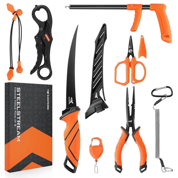 KastKing 8PC Fishing Tool Set, Pliers, Knife, Lip Gripper Set SteelStream