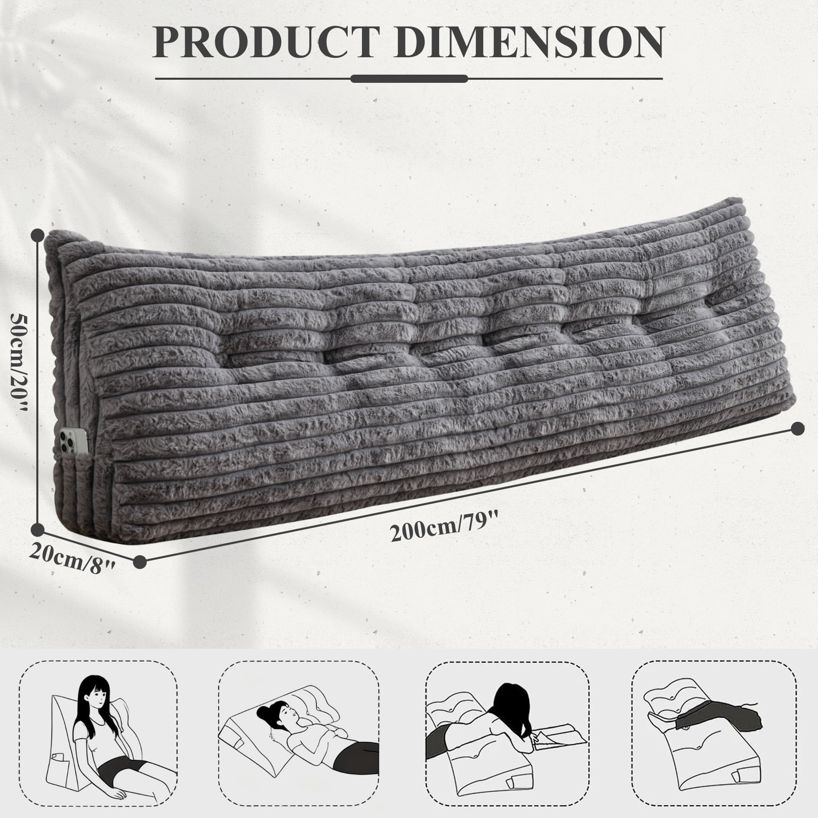 ANMINY Plush Headboard Pillow - 320 GSM Soft Fleece, High Elastic Pearl Cotton Filling, Versatile Sofa Backrest & Leg Pillow, Perfect Christmas/Housewarming Gift