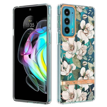 Allytech Motorola Moto Edge 20 Case Clear, Flower Series Crystal Clear Back Cover Flexible TPU Silicone Shockproof Drop Proof Anti-yellow Protection Case Cover for Moto Edge 20, White Flower