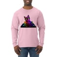 thumbnail image 1 of Neon Retro Rainbow DJ MC Hip Hop Cat | Mens Cat Lover Long Sleeve T-Shirt, Light Pink, X-Large, 1 of 1