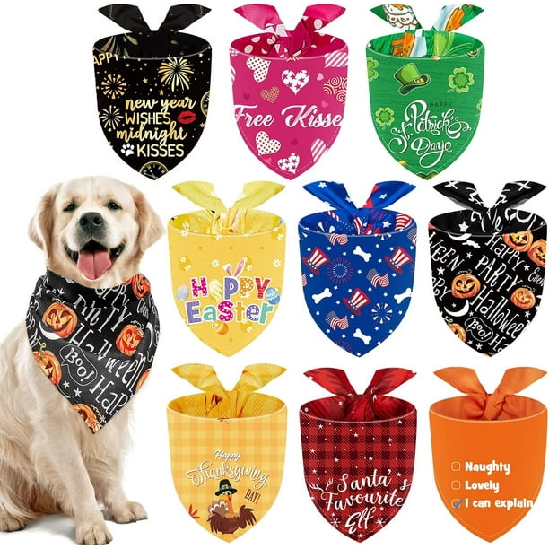 9 Piezas Bandanas para Perros de Vacaciones Bandanas para Perros de Halloween Pañuelo para Perros de Navidad de Acción de Gracias Bufanda Grande Ajustable para Mascotas Bufandas Lavables para Perros p