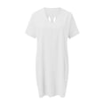 thumbnail image 4 of Robes Formelles Grande Taille Femmes Invité de Mariage Dames Mode Col en V Manches Courtes Couleur Unie Robe Ample Grande Taille Robe d'Été Blanche m, 4 of 5