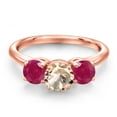 thumbnail image 3 of Gem Stone King 18K Rose Gold Plated Silver Peach Morganite and Red Ruby Engagement Ring for Women | 1.70 Cttw | Round 6MM | Gemstone October Birthstone | Size 5, 3 of 6