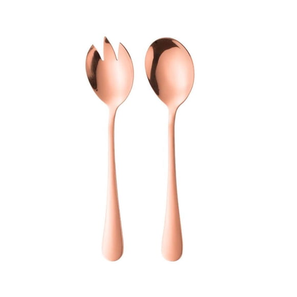ARFUKA Juego de Cucharas y Tenedor para Ensalada, Utensilios para Servir de Acero Inoxidable para Ensalada, Salsas o Pasta, Oro Rosa