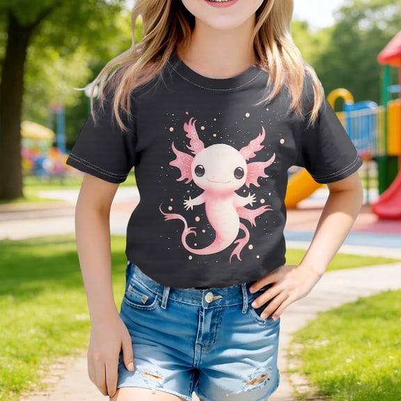 Girls Tshirts Toddler Fashion Print Short Sleeve Round Neck Casual Tee Top Girls' Tops Black 3-4 Years