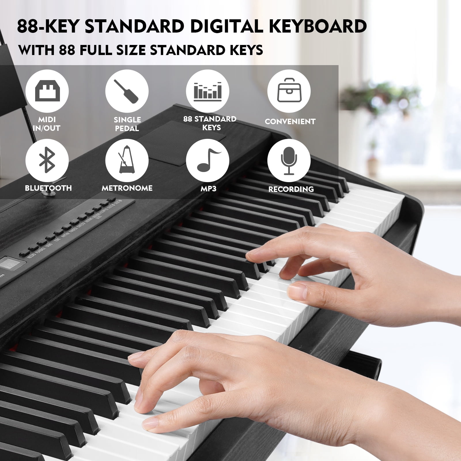 MUSTAR Weighted Digital Keyboard Piano 88 Keys Hammer Action with Stand, Bluetooth, Portable Case, Sustain Pedal (Black)