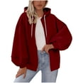 thumbnail image 2 of Stamzod Women's Jackets Solid Color Long Sleeve Zip Up Jacket with Pocket Casual Loose Hoodies for Women Wine XXL, 2 of 6