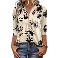 thumbnail image 7 of VDJ Womens Tops 3/4 Length Sleeve Button V Neck Casual Shirts Floral Loose Fit Work Blouses for Ladies Summer Fall Clothes Size S, 7 of 7