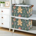 thumbnail image 2 of Yayeee Foldable Storage Basket for Shelves with Handles Set of 2 Waterproof Cloth Bins, Brown Christmas Gingerbread, 2 of 7