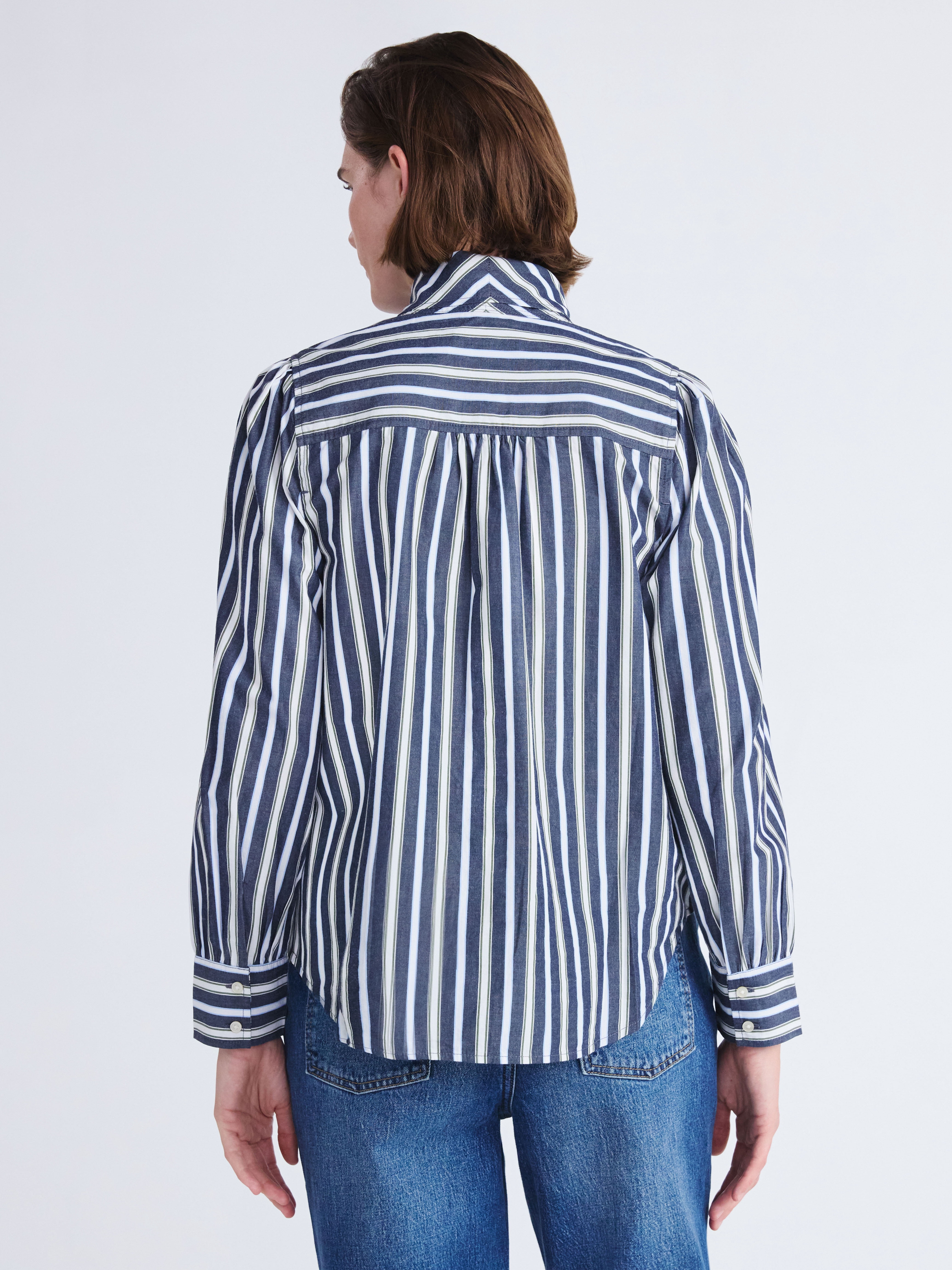 Free Assembly Women's Cotton Tie Neck Blouse with Long Puff Sleeves, Sizes XS-XXL
