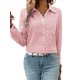thumbnail image 2 of Camisas de Mujer con Botones, Larga, Cuello en V, Estilo Informal de Negocios, Blusas Lisas. Rosa L, 2 of 10