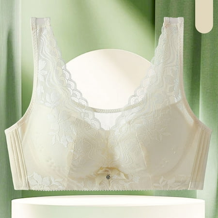 Elvqul Breathable Bras for Women Lightweight Bralette Wireless Plus Size Lace Yellow Underwear Nylon Bras