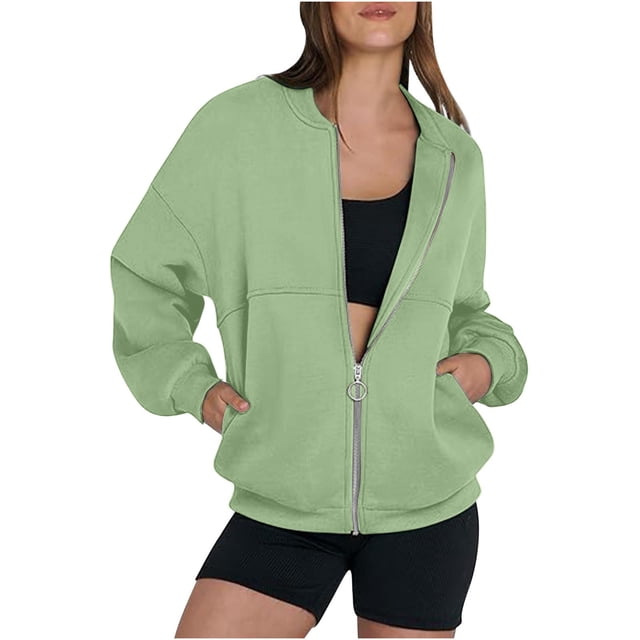 Chaquetas y abrigos casuales sin capucha de manga larga para mujer, sudaderas extragrandes con cremallera, chaqueta, abrigo, manga larga, informal, otoño, ropa para adolescentes, abrigo para mujer