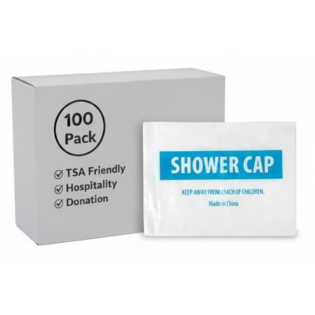 50 Pack Shower Caps 16.5 Inch Clear Reusable Disposable Individually Wrapped for Hair Care, Hospitality, Hotel, Charity, Donation Drives
