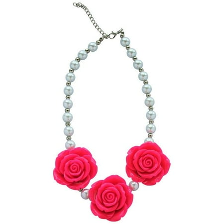 Beautiful Yellow Pearl Necklace - White Pearl and Rose Chunky Bead Necklace