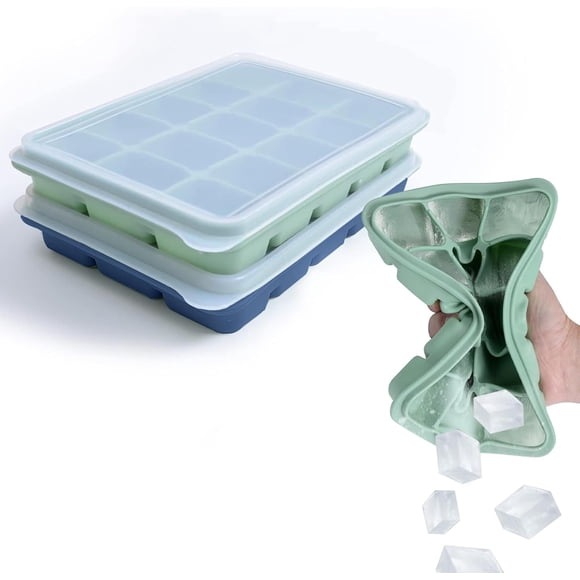 2 Pcs Moldes para Hielo, Silicona de Fácil Liberación y Bandejas Flexibles, Gran Tamaño Silicona Flexible 15 Cavidad Ice Maker para Whisky y Cócteles, Mantener las Bebidas Refrigeradas