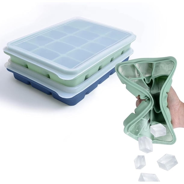2 Pcs Moldes para Hielo, Silicona de Fácil Liberación y Bandejas Flexibles, Gran Tamaño Silicona Flexible 15 Cavidad Ice Maker para Whisky y Cócteles, Mantener las Bebidas Refrigeradas