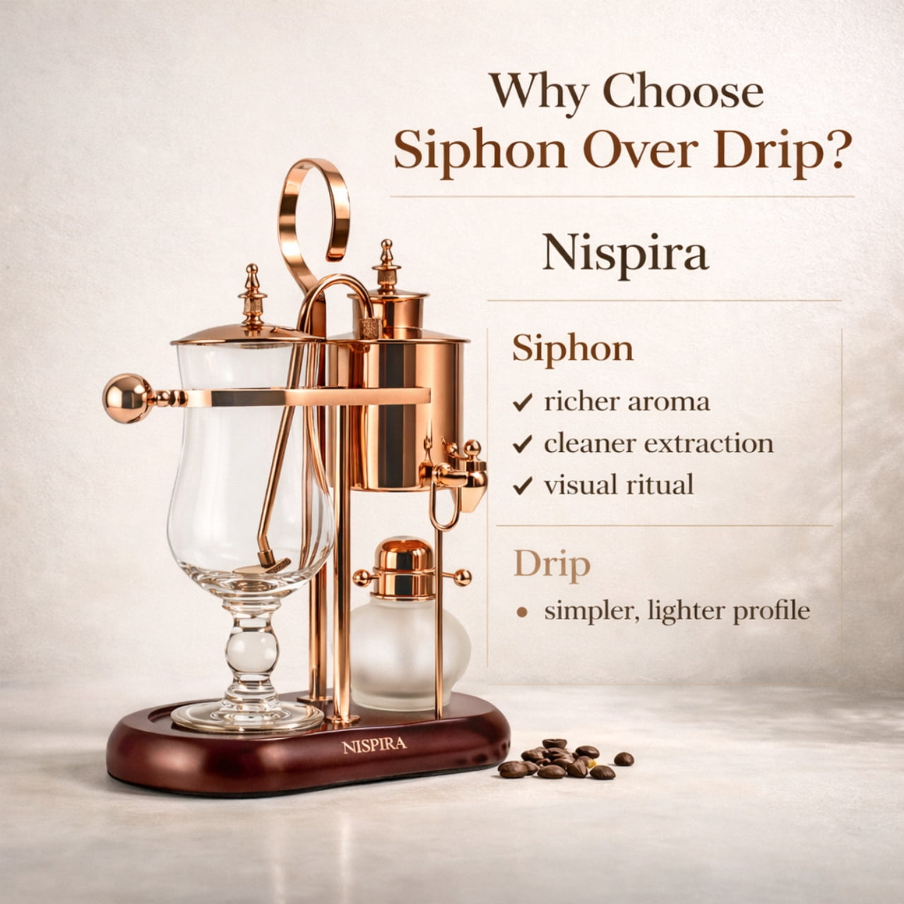 Nispira Belgian Belgium Luxury Royal Family Balance Syphon Siphon Coffee Maker Copper Color, 1 set