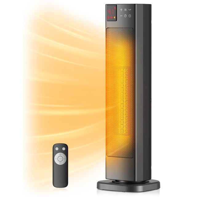PELONIS Oscillating Ceramic Tower Indoor Space Heater for Home with Oscillation, Programmable Thermostat & ECO Mode, 12H Timer & Remote Control, Safe