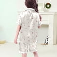 thumbnail image 6 of WhouRiu Girls Cartoon Graphic Pajamas Short Sleeve Flat Collar Button Up Shirts Shorts And Pants Pajama Set 3 Piece Kids Cozy Cute Sleepwear,10-11 Years, 6 of 6