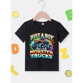 thumbnail image 2 of Just A Boy Who Loves Monster Trucks Print Boy's T-shirt, Lightweight And Comfortable Short Sleeve T-shirt, Boy's Summer Clothing, 2 of 7