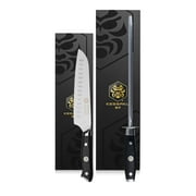 Kessaku 7-Inch Santoku Knife & 10-Inch Sharpening Steel Honing Rod Set - Dynasty Series - German HC Steel - G10 Full Tang Handle