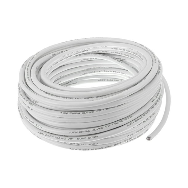 Cables eléctricos únicos para automóviles, cable de alimentación de 98 pies, blanco, TC, 1 pieza, 12AWG, 3 conductores, completamente aislado y con chaqueta de tacto suave, universal