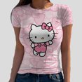 thumbnail image 4 of T-Shirt Aguichant Col Rond Slim pour Femmes 2024, Imprimé Hello Kitty, Élastique, Basique, Décontracté, Manches Courtes, Y2K, Moulant, 4 of 6