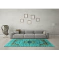 thumbnail image 3 of Ahgly Company Machine Washable Indoor Rectangle Oriental Turquoise Blue Industrial Area Rugs, 2' x 5', 3 of 4